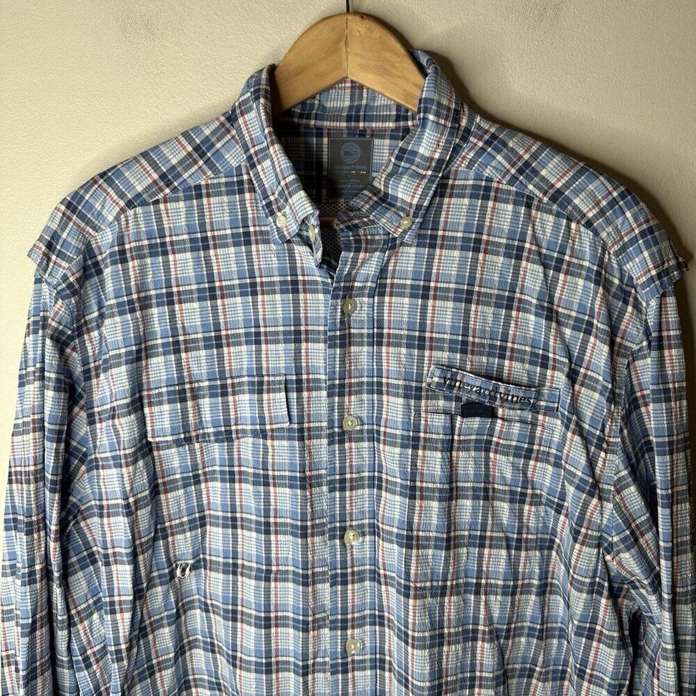 Vineyard Vines Harbor Shirt Mens L Blue Plaid Button Down Fishing Vented Outdoor - Picture 2 of 13
